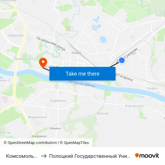 Комсомольская to Полоцкий Государственный Университет map