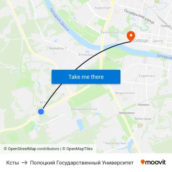 Ксты to Полоцкий Государственный Университет map