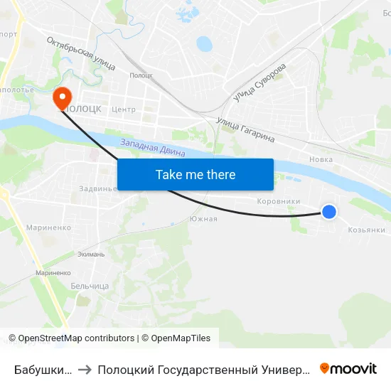 Бабушкина to Полоцкий Государственный Университет map