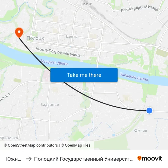 Южная to Полоцкий Государственный Университет map