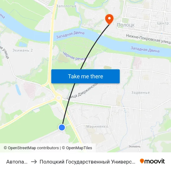 Автопарк to Полоцкий Государственный Университет map