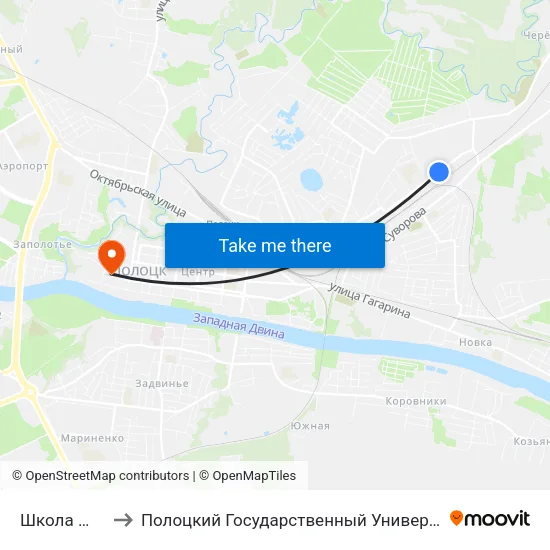 Школа №14 to Полоцкий Государственный Университет map