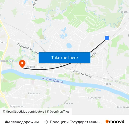 Железнодорожный Переезд to Полоцкий Государственный Университет map