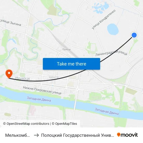 Мелькомбинат to Полоцкий Государственный Университет map