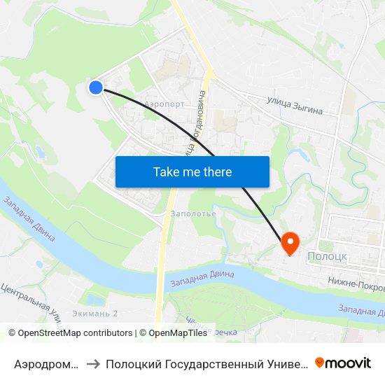 Аэродромная to Полоцкий Государственный Университет map