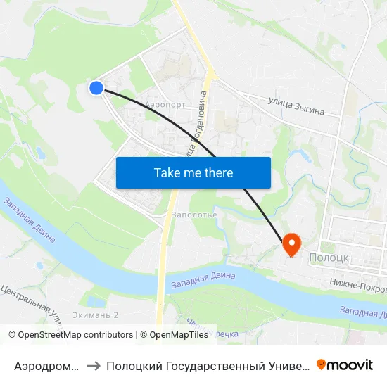 Аэродромная to Полоцкий Государственный Университет map