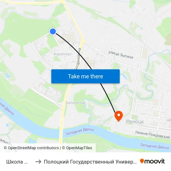 Школа №18 to Полоцкий Государственный Университет map