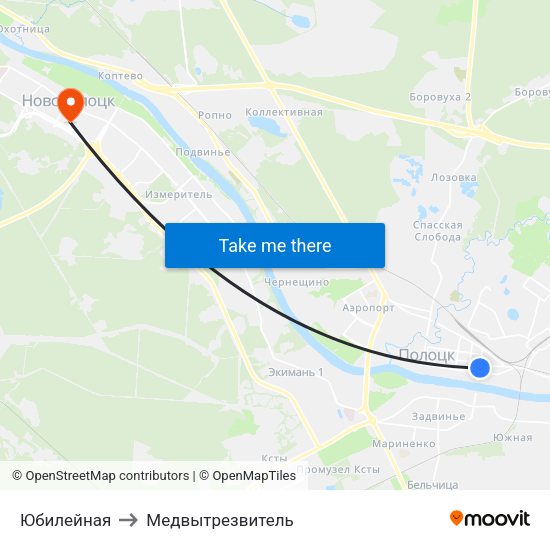 Юбилейная to Медвытрезвитель map