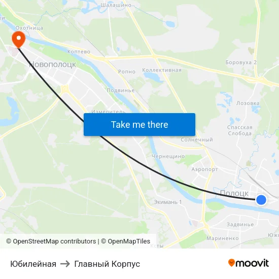 Юбилейная to Главный Корпус map