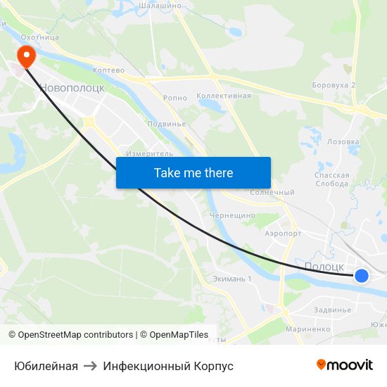 Юбилейная to Инфекционный Корпус map