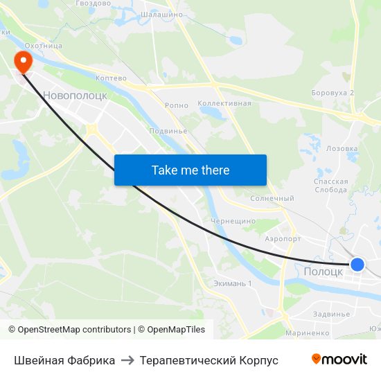 Швейная Фабрика to Терапевтический Корпус map