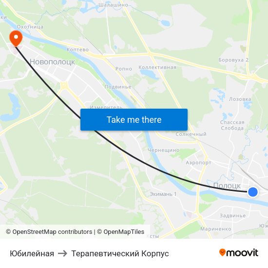 Юбилейная to Терапевтический Корпус map