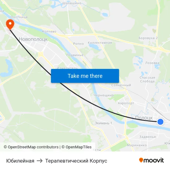 Юбилейная to Терапевтический Корпус map