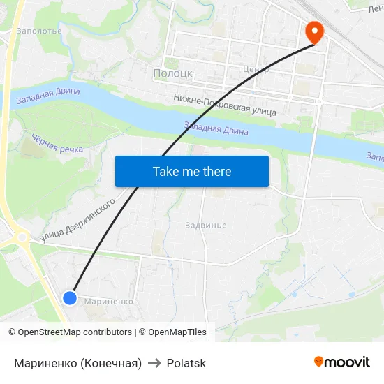 Marinenko (Terminal) to Polotsk map