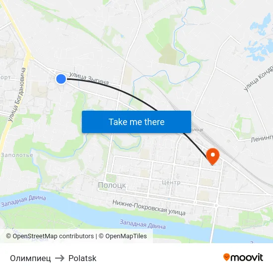 Олимпиец to Polatsk map