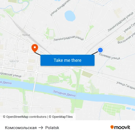 Komsomolskaya to Polotsk map