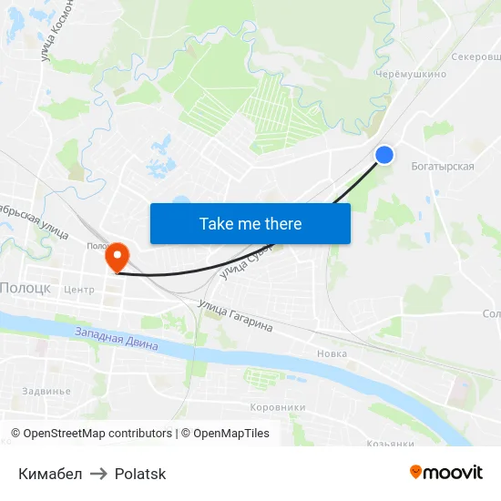 Кимабел to Polatsk map