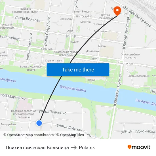 Psychiatric Hospital to Polotsk map