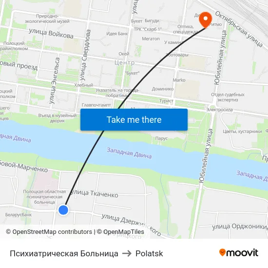 Psychiatric Hospital to Polotsk map