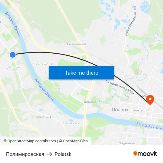 Polimirovskaya to Polotsk map