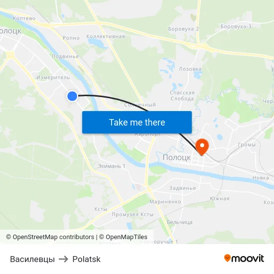 Vasilevtsy to Polotsk map