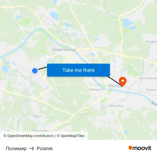 Полимир to Polatsk map