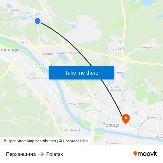 Perkhanshchina to Polotsk map