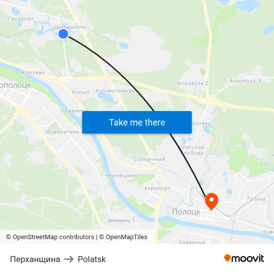 Perkhanshchina to Polotsk map