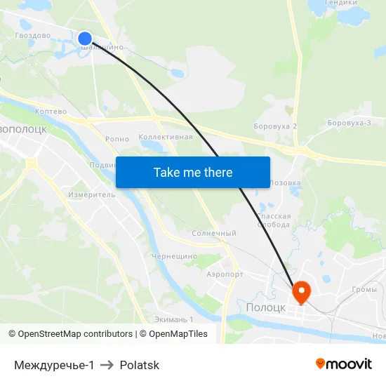 Mezhdurechye-1 to Polotsk map