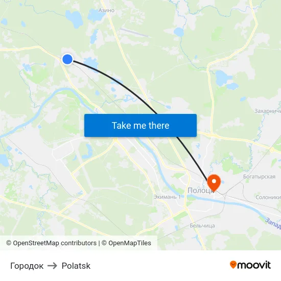 Gorodok to Polotsk map