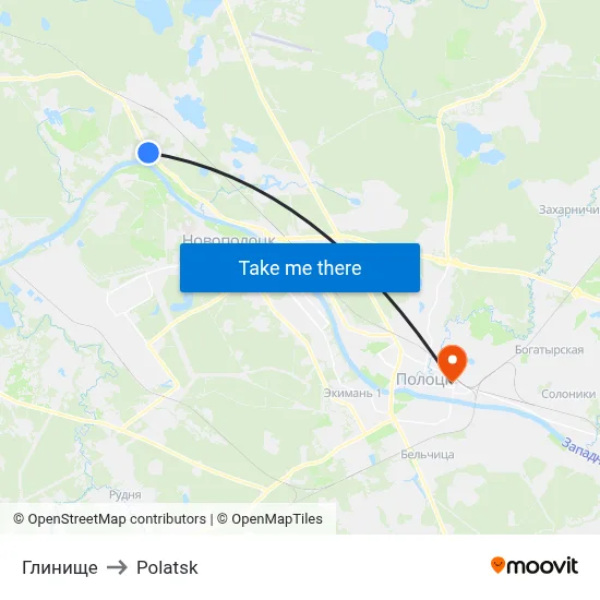 Glinishche to Polotsk map