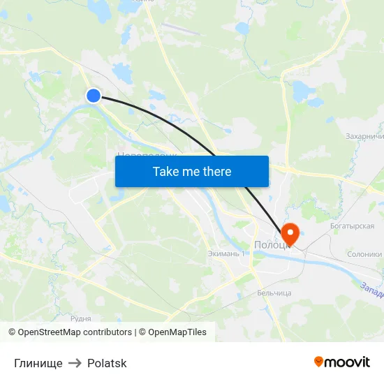 Glinishche to Polotsk map
