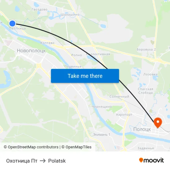 Okhotnitsa PT to Polotsk map