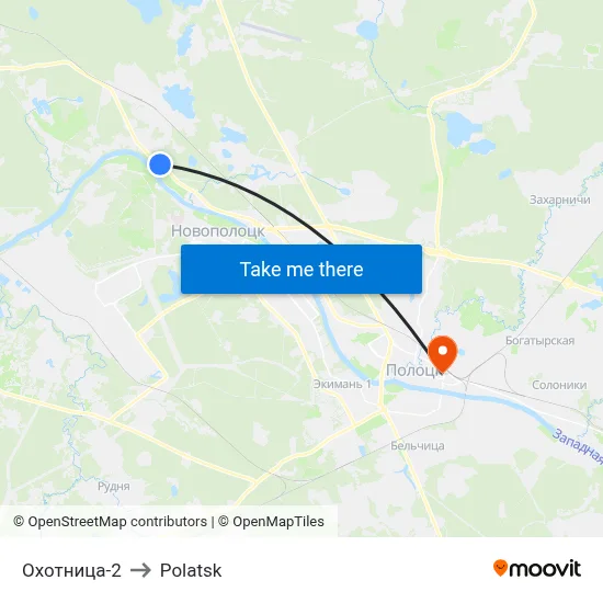 Okhotnitsa-2 to Polotsk map