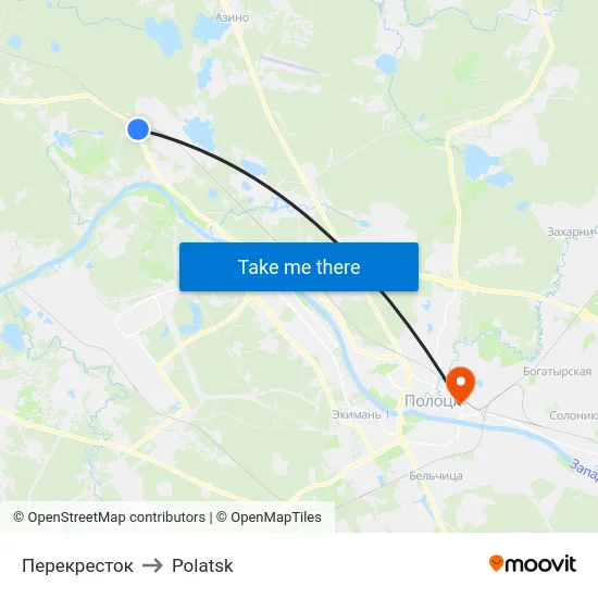 Перекресток to Polatsk map