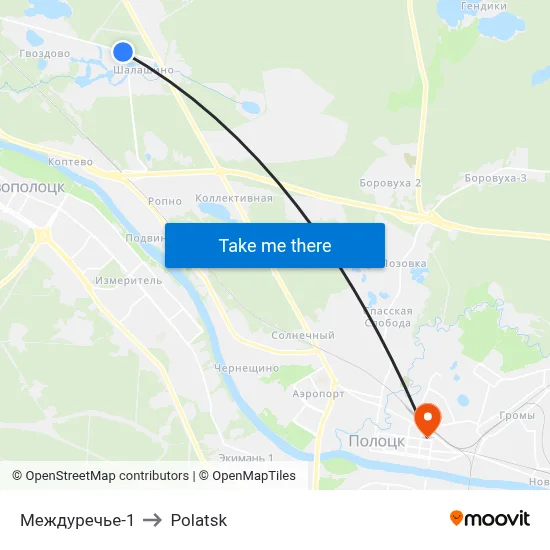Mezhdurechye-1 to Polotsk map
