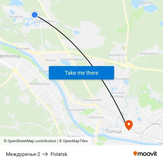 Mezhdurechye-2 to Polotsk map