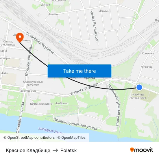 Красное Кладбище to Polatsk map