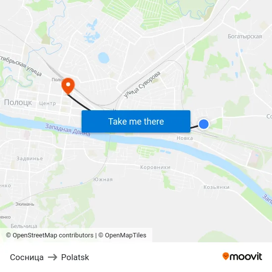 Сосница to Polatsk map