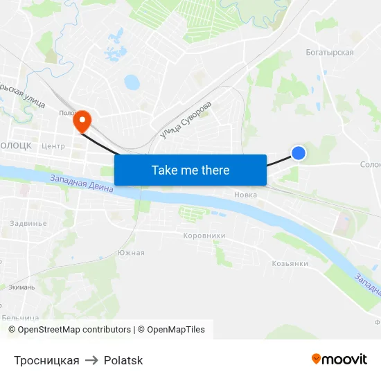 Trosnitskaya to Polotsk map