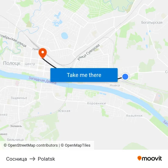 Sosnitsa to Polotsk map