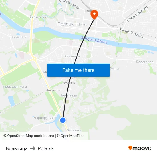 Belchitsa to Polotsk map