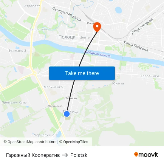 Garage Cooperative to Polotsk map