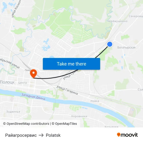 Rayagroservice to Polotsk map