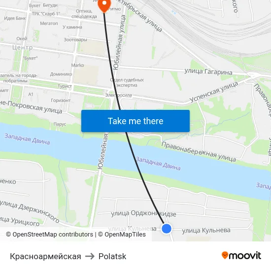 Krasnoarmeyskaya to Polotsk map