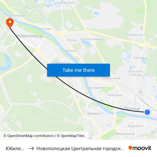 Юбилейная to Новополоцкая Центральная городская больница map