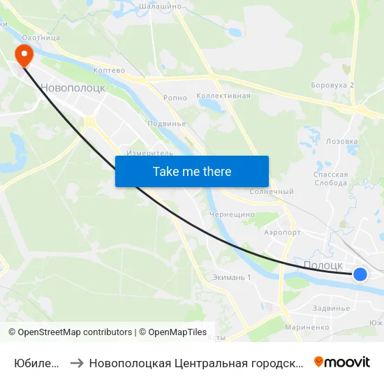 Юбилейная to Новополоцкая Центральная городская больница map