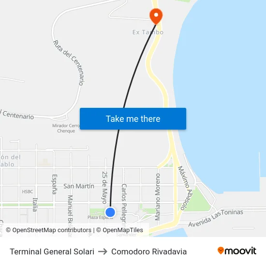 Terminal General Solari to Comodoro Rivadavia map