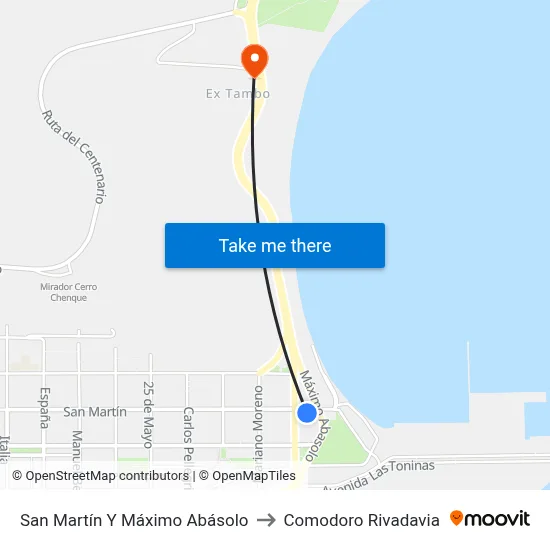 San Martín Y Máximo Abásolo to Comodoro Rivadavia map