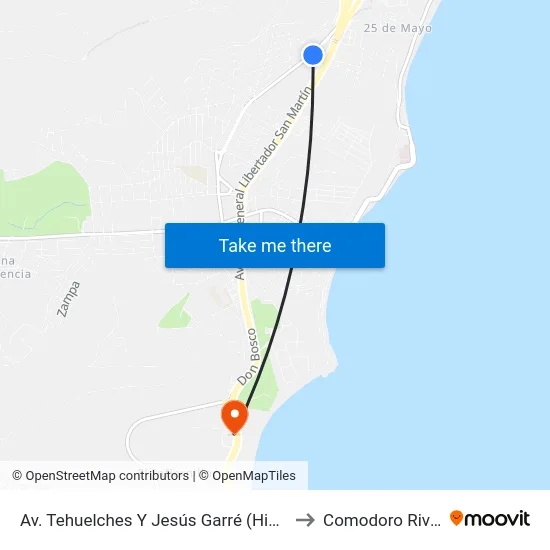 Av. Tehuelches Y Jesús Garré (Hipertehuelche) to Comodoro Rivadavia map